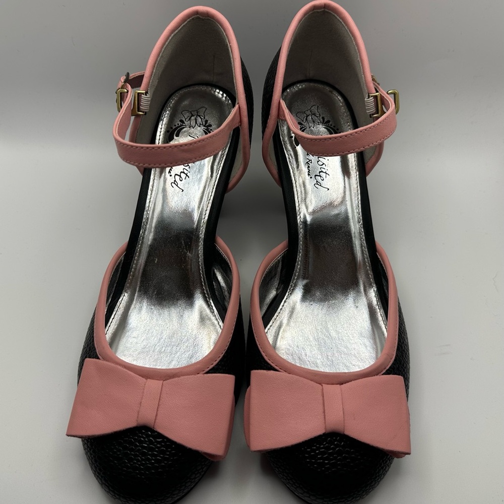 Lola Ramona Ava Boudoir Pink and Black Heels with Bow